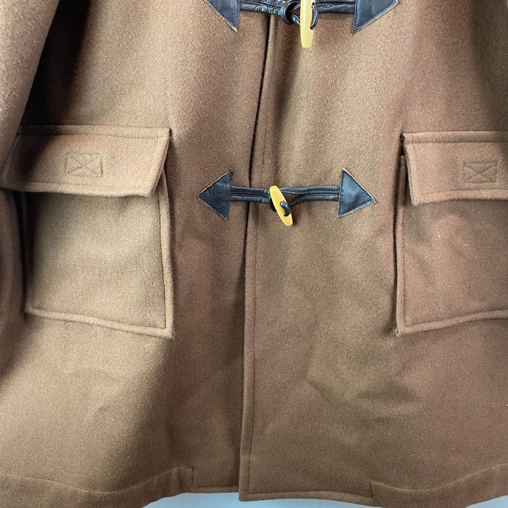 VTG Golfer Duffle Coat Men XL Brown Wool Blend Toggle Hooded convert Long Jacket - Picture 5 of 15